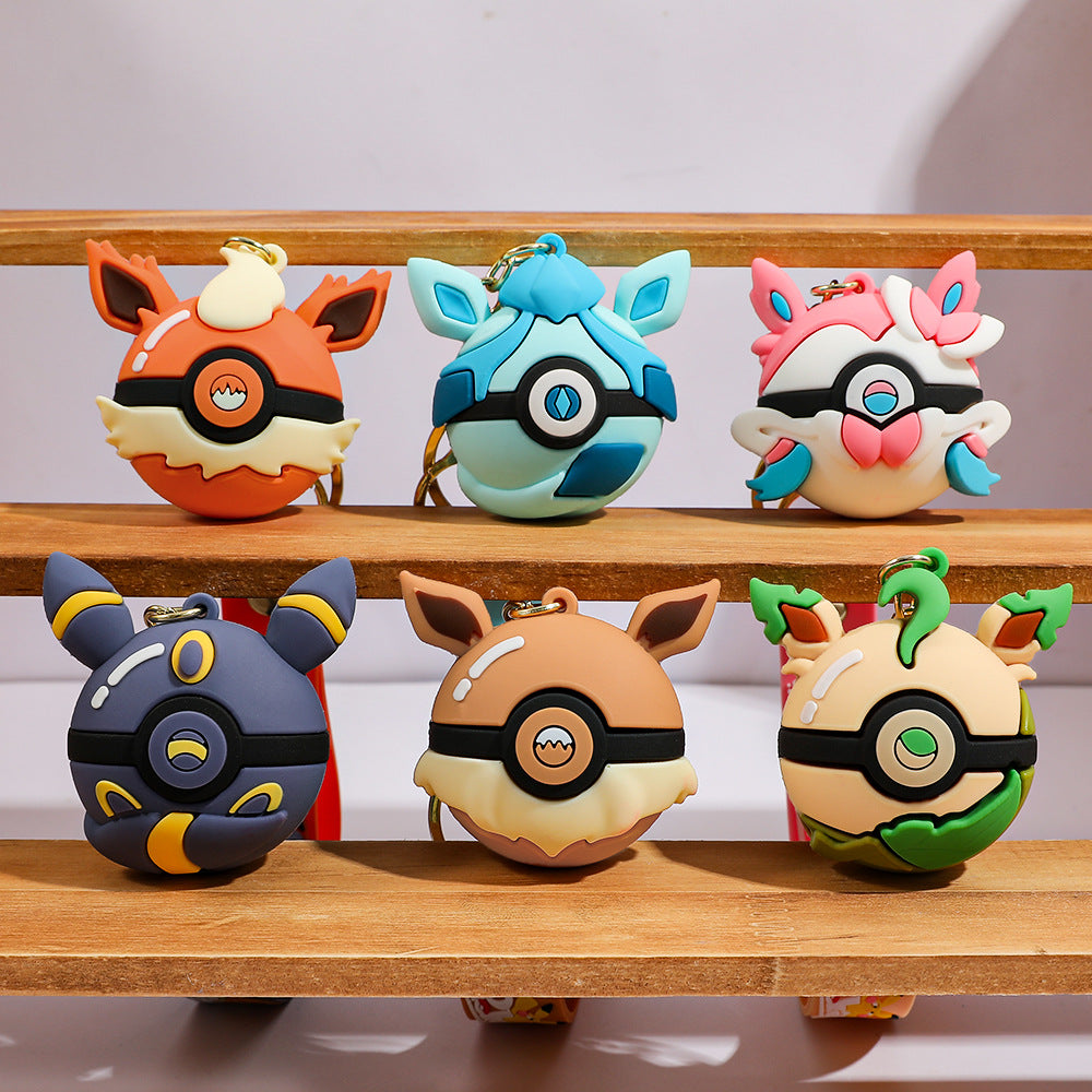 Pokemen Eevee Rubber Carabiner Keychain and Women Backpack Pendant